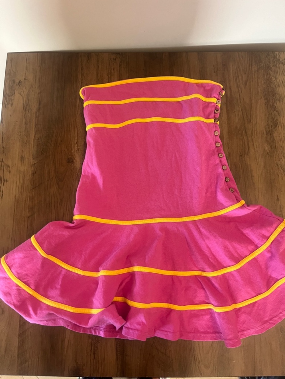 Free People Pink Strapless Midi Dress with Yellow Trim